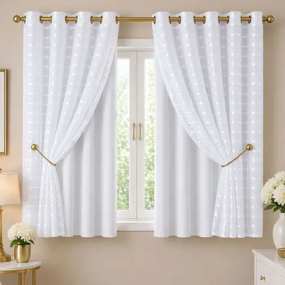 Cortina 100% Blecaute Blackout com Voil XADREZ - 1 parte (1.40m X 1.80m)