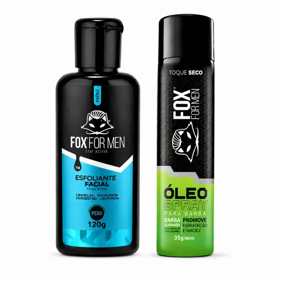 Kit Rotina Pré-Barba Esfoliante 120g + Óleo Spray 35g/60ml Fox For Men Barba Hidratada Com Brilho