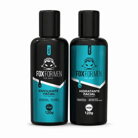 Kit Esfoliante Pré-Barba + Hidratante Pós-Barba Fox For Men Pele Macia e Hidratada Sem Ardência