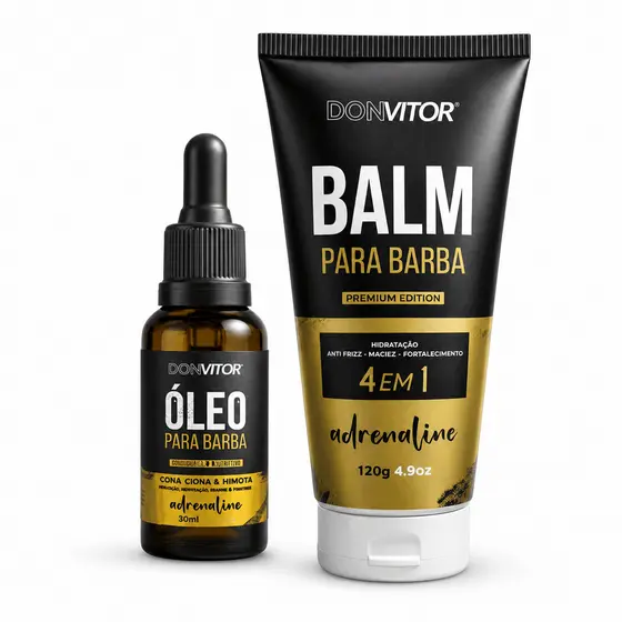 Kit Óleo Para Barba + Balm 4 em 1 Don Vitor Barba Hidratada Macia Alinhada e Sem Frizz