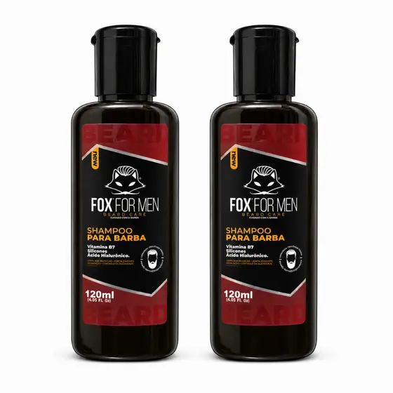 Kit 2 Shampoo Barba Masculino 120ml Fox For Men Barba Ressecada Controle de Frizz e Oleosidades