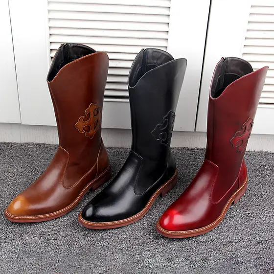 Mongol Martin botas masculinas britânicas altas botas Retro na moda masculinas dedo do pé apontado botas de couro