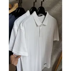 Luz Suave!Camisa POLO masculina de algodão puro Slim-fit simples branca All-match verão fina camisa POLO de manga curta 