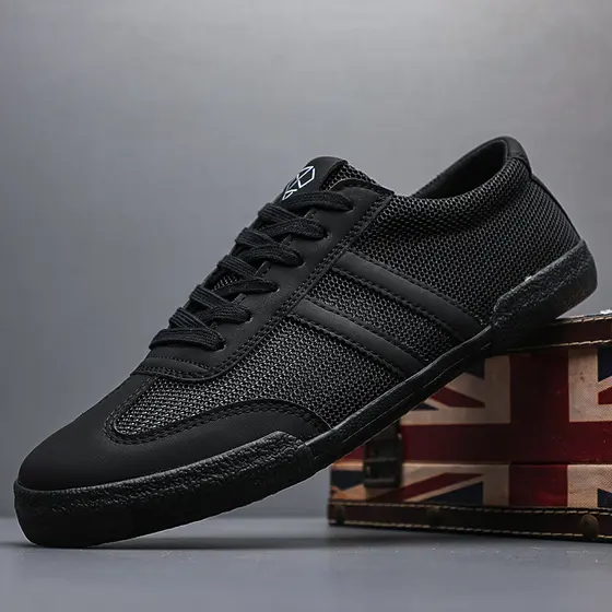 Piscando sapatos masculinos verão respirável malha sapatos masculinos oco trabalho puro preto tênis casuais masculino so