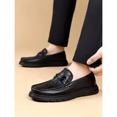 Mocassins masculinos casuais de couro preto estilo empresarial, sapatos preguiçosos com sola macia