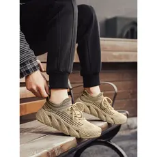 Novos sapatos masculinos respirável voando tecido malha leve rendas esportes sapatos casuais antiderrapante sola macia c