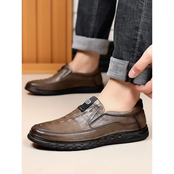 Mocassins casuais masculinos, sola macia, respirável, ervilhas preguiçosas, confortáveis, leves, couro para dirigir negó