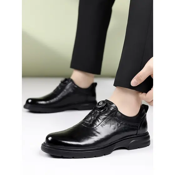 Sapatos de couro formais casuais de negócios masculinos respiráveis sem renda fivela rotativa sapatos preguiçosos trabal