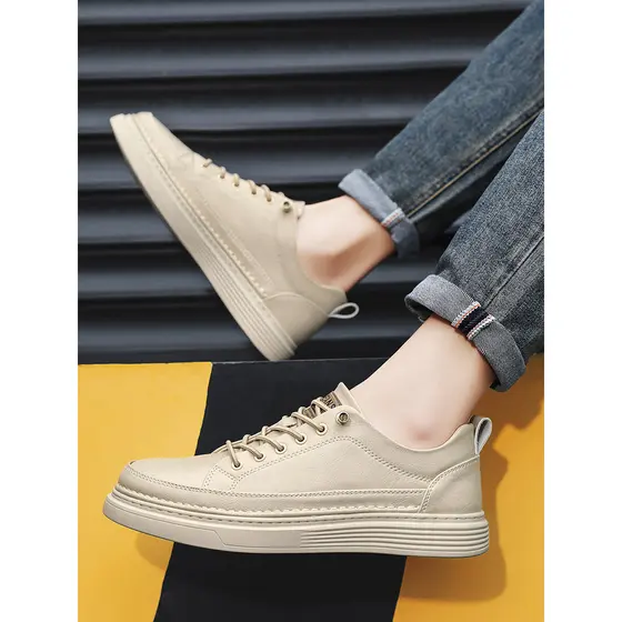 Novo estilo diário leve confortável tênis casuais masculino All-Match respirável resistente ao desgaste bege juventude T