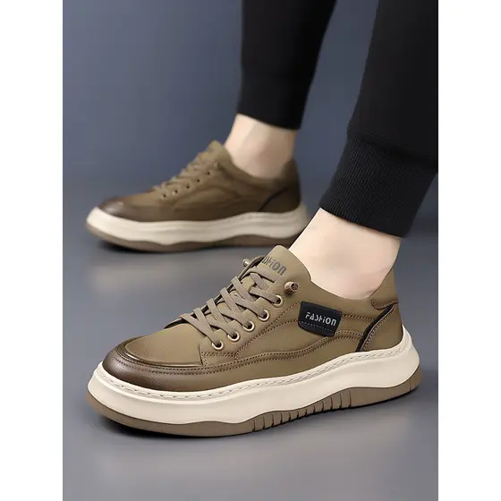 Sapatos casuais masculinos novo estilo leve de sola grossa All-Match sapatos da moda respirável confortável couro genuín