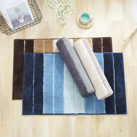 Simples listrado tapete de porta do banheiro quarto tapete absorvente antiderrapante tapete doméstico pé