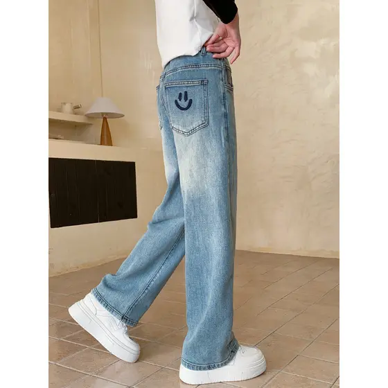 Meninas calças médias grandes crianças Jeans crianças primavera outono novo estilo temporada crianças em linha reta solt
