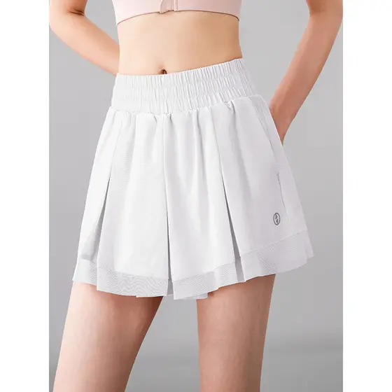Anti-reflexo cintura alta esportes Shorts feminino fino solto Casual correndo calças de Fitness falso de duas peças calç