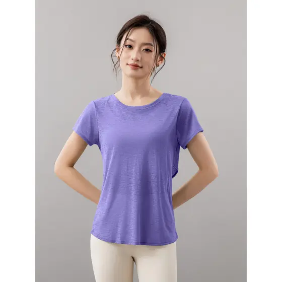 High-End Yoga Wear blusa feminina esportes de manga curta correndo treinamento solto de secagem rápida respirável F