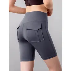 Shorts de Fitness feminino bolso magro cintura alta hip levantamento cinco pontos pêssego hip estiramento Anti-reflexo s