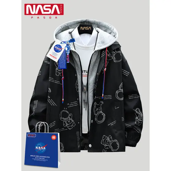 NASA Casual Jaqueta Fina Masculina Juventude Bonito Falso Duas Peças Na Moda Estudante Top Homens Primavera Outono Jaque