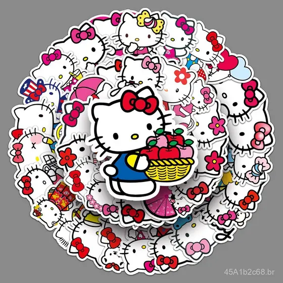 50 adesivos fofos de graffiti do gato KT da Sanrio para decorar laptops, malas e telefones.