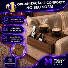 Esteira Suporte Porta Controle e Copos Para Sofá