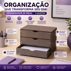 Gaveteiro MDF 3 Gavetas Organizador Mesa Escritório Papelaria Decoração