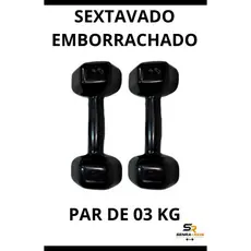 Par Halter Sextavado Emborrachado 3kg Musculação Fisioterapia Casa GYM