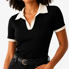 Blusinha Feminina Gola Polo Manga Curta Blusa Feminina Bicolor