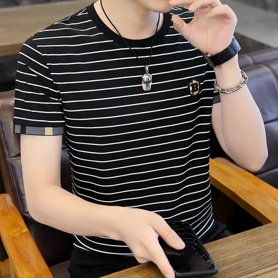 Camiseta polo masculina listrada de manga curta lapela 2023 verão estilo fino na moda Casual 95 algodão com gola meia ma