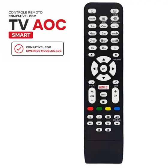 Controle Remoto Compatível com TV AOC Smart Botão Netflix