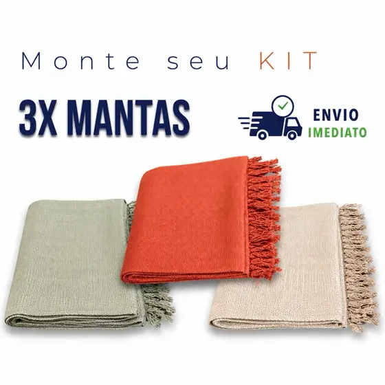 Kit 3 Mantas para Sofá Premium – 100% Algodão (2,10m x 1,20m)