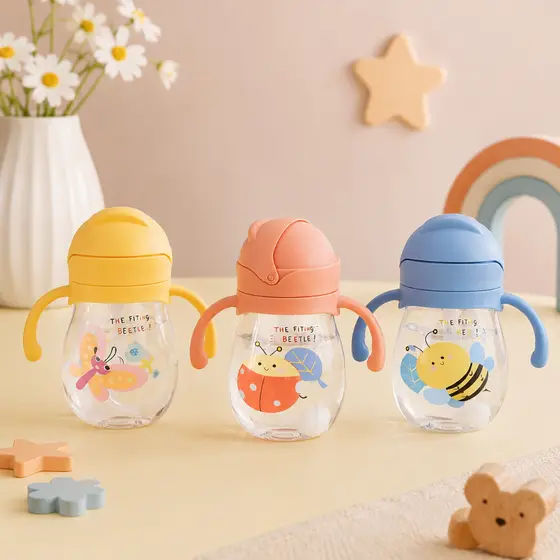Copo de Transição Infantil 350ml com Canudo Silicone Antivazamento BPA Free Copo de Treinamento Bebê