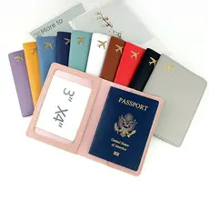 Bolsa para passaporte de couro com costura, porta-passaporte pu, capa protetora para livro de passaporte, logotipo doura