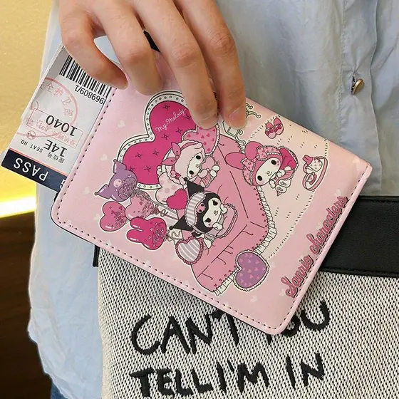 Porta-passaporte kuromi de alto valor multifuncional porta-cartões de estudante porta-cartões fofo portátil bolsa de arm