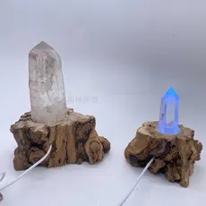 Coluna de cristal Natural pedra áspera luminosa Base de madeira maciça iluminação decorativa ornamentos de luz noturna