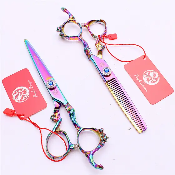 20cm roxo dragão safira monstro dragão lidar com colorido tesoura de corte de cabelo tesoura plana franja tesoura dentes