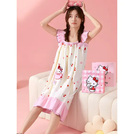 HelloKitty Toalha de banho feminina pode usar saia de banho de secagem rápida roupão de banho doméstico roupão de invern