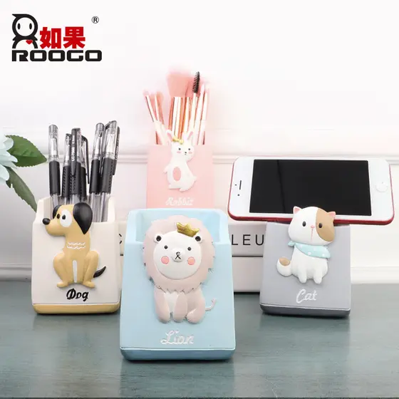 Divertido Duoduo caneta titular ornamentos bonito dos desenhos animados criativo caneta titular armazenamento leão gato