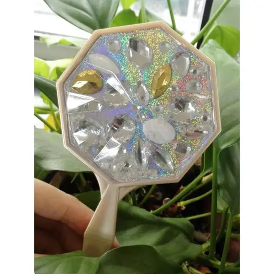 Japonês genuíno portátil espelho de maquiagem menina coração bling espelho de maquiagem piscando diamante beleza espelho