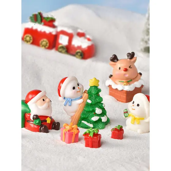 Abraço natal Micro paisagem neve paisagismo ornamentos trenó carro bonito dos desenhos animados veados boneco de neve re