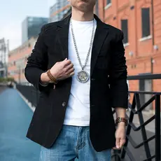Versão coreana magro-ajuste pequeno terno masculino primavera outono jaqueta versão coreana Casual terno de algodão negó