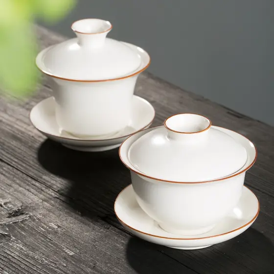 Bom forno branco porcelana capa tigela xícara de chá tigela grande cerâmica Sancai tigela conjunto Retro branco puro Kun