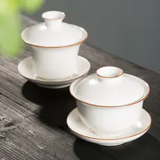 Bom forno branco porcelana capa tigela xícara de chá tigela grande cerâmica Sancai tigela conjunto Retro branco puro Kun