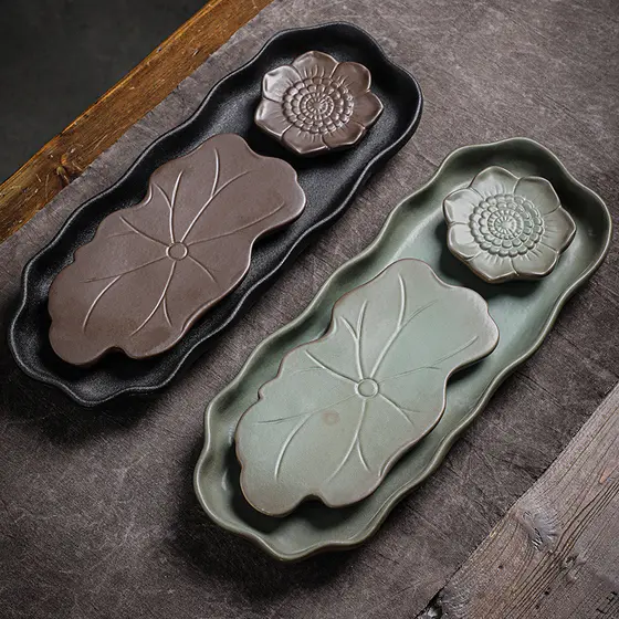 Bandeja de chá de grés estilo japonês, bandeja doméstica para fabricação de cerveja a seco, armazenamento de água Zen, p
