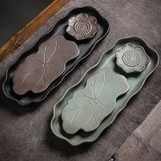 Bandeja de chá de grés estilo japonês, bandeja doméstica para fabricação de cerveja a seco, armazenamento de água Zen, p