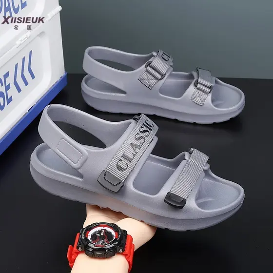 Sandálias de plástico leves masculinas, verão, crianças grandes, secagem rápida, integrada, estudantes, meninos, sapatos
