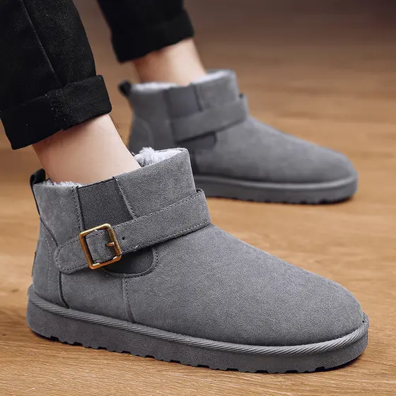 Sapatos de algodão masculino forro de lã de inverno roupas masculinas couro Nubuck tubo curto de alta qualidade antiderr