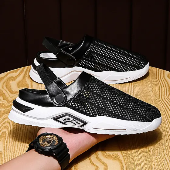 Sapatos antiderrapantes masculinos verão 0 dias respirável Toe-coberto sandálias de meio suporte 45 tamanho grande sala