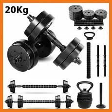 Kit Ajustável Halteres Anilhas Barras e Kettlebell BLACK - até 20kg  Treino em casa