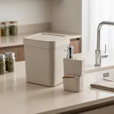 Kit Pia Cozinha premium Lixeira 4,7l E Dispenser Detergente - Bege