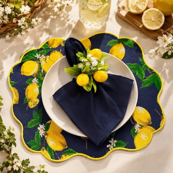 Kit Mesa Posta Limão Siciliano - Com Lugar Americano + Guardanapo + Porta-Guardanapo