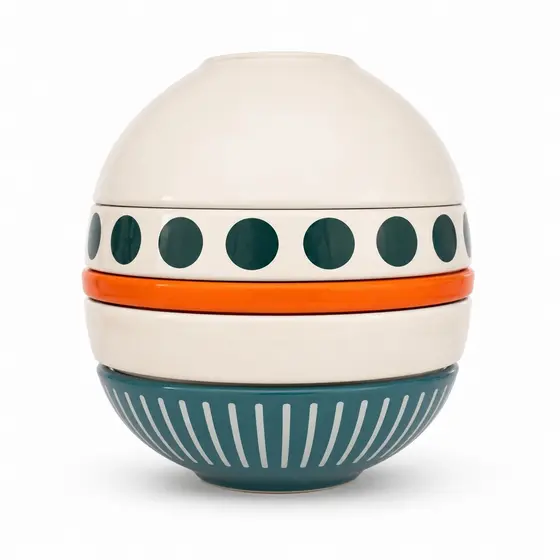 Conjunto de Cerâmica La Boule Grande e Mini para Mesa Posta - Com 5 Peças Empilháveis