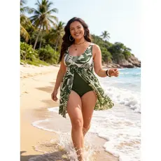Maiô feminino Extra gordo Plus Size/maiô com saia com fenda de uma peça/Tinki de uma peça